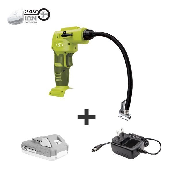 24-Volt 2.0-Ah Air Joe Pro Cordless Compressor w/ Nozzle Adapters + Storage Case, Sun Joe, Mfr#: 24V-AJC-LTE